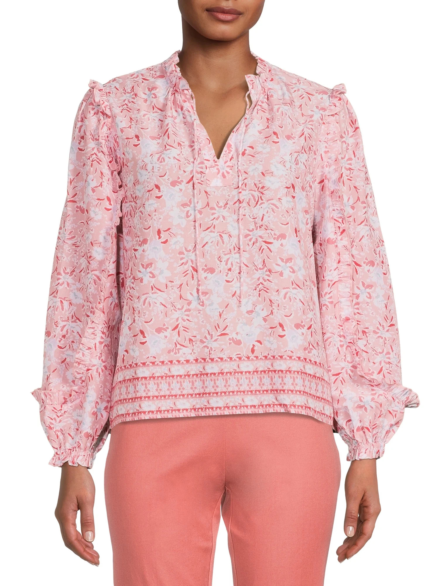 Time and Tru Women's Long Sleeve Textural Top - Walmart.com | Walmart (US)