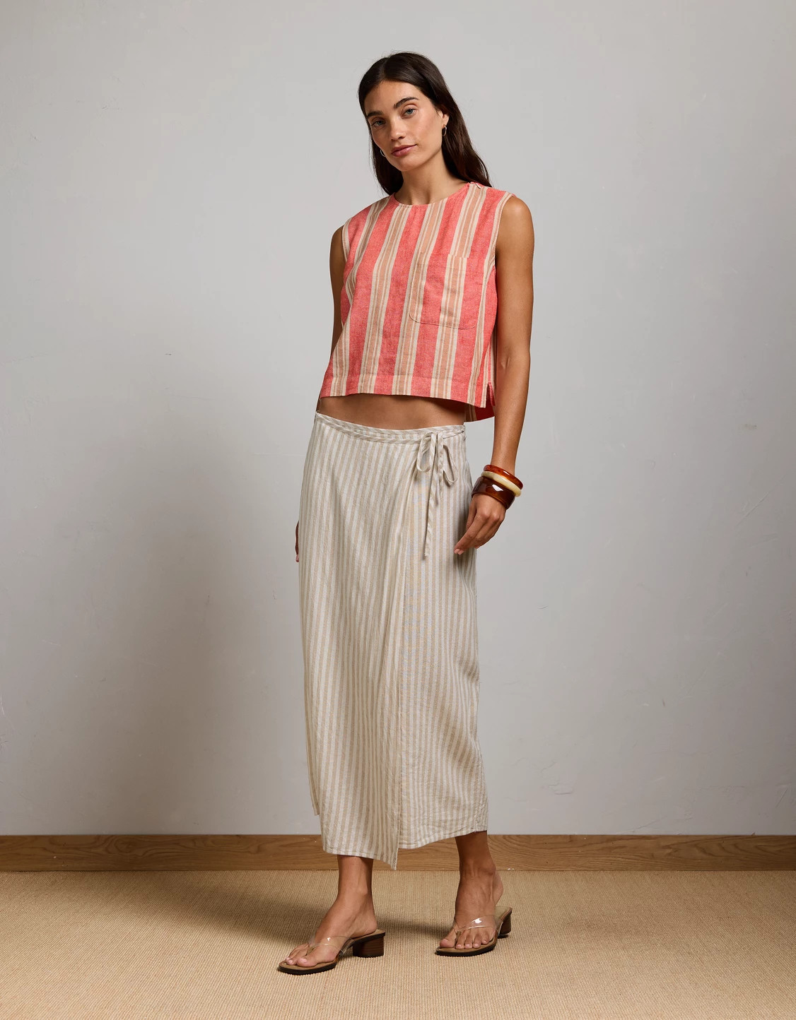 AE77 Linen-Blend Wrap Midi Skirt | American Eagle Outfitters (US & CA)