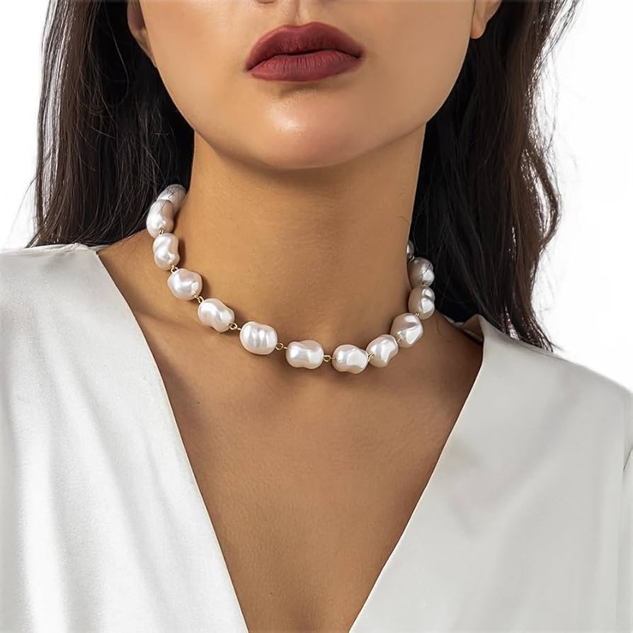 Dainty Baroque Pearl Choker Necklace Trendy Cute Statement Pearl Beaded Necklace Summer Beach Wed... | Amazon (US)