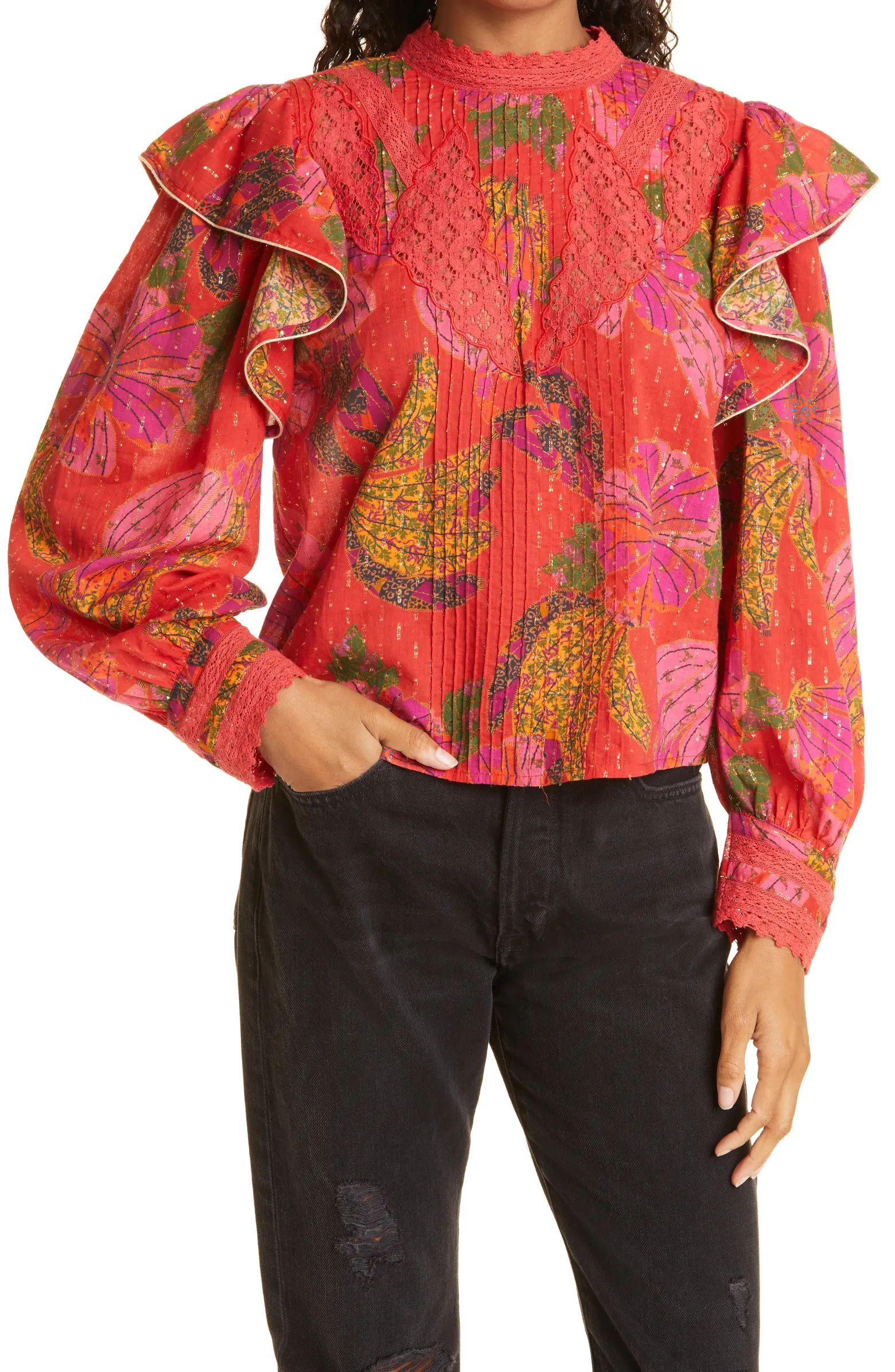 Banana Flowers Print Metallic Clip Dot Blouse | Nordstrom