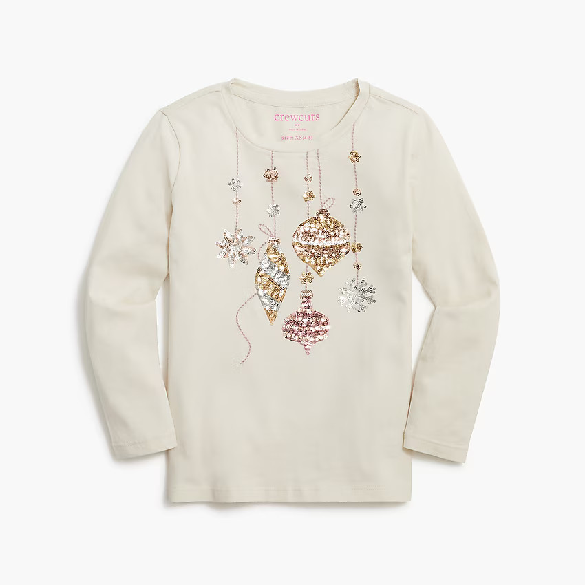 Girls' holiday ornament graphic tee with sequins | J.Crew Factory