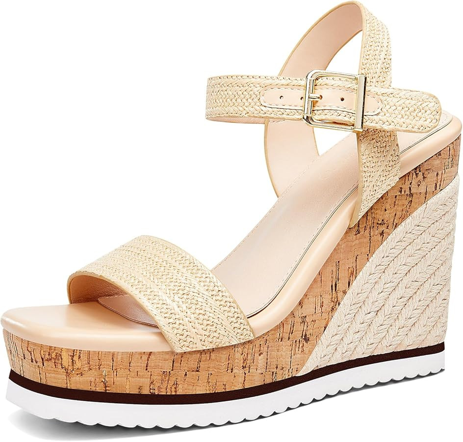 Women's Espadrille Wedge Platform Sandals Open Toe Ankle Buckle Strap Casual Summer Shoes | Amazon (US)