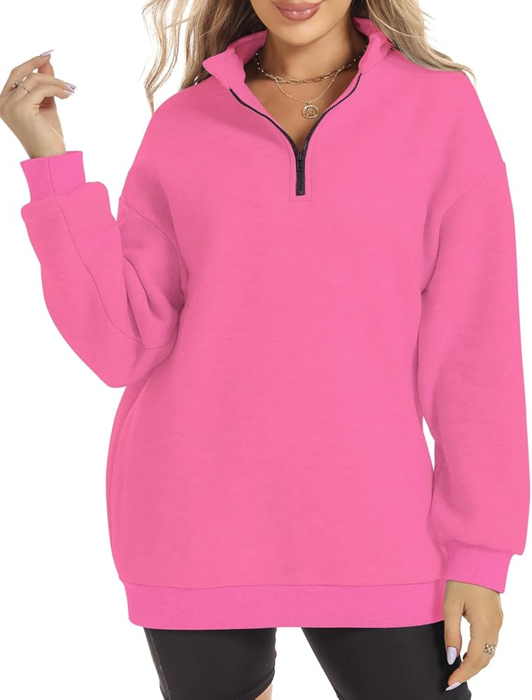 FANCYINN Womens Half Zip Pullover Sweatshirts Lapel Long Sleeve Drop Shoulder Hoodie Loose Quarter Z | Amazon (US)