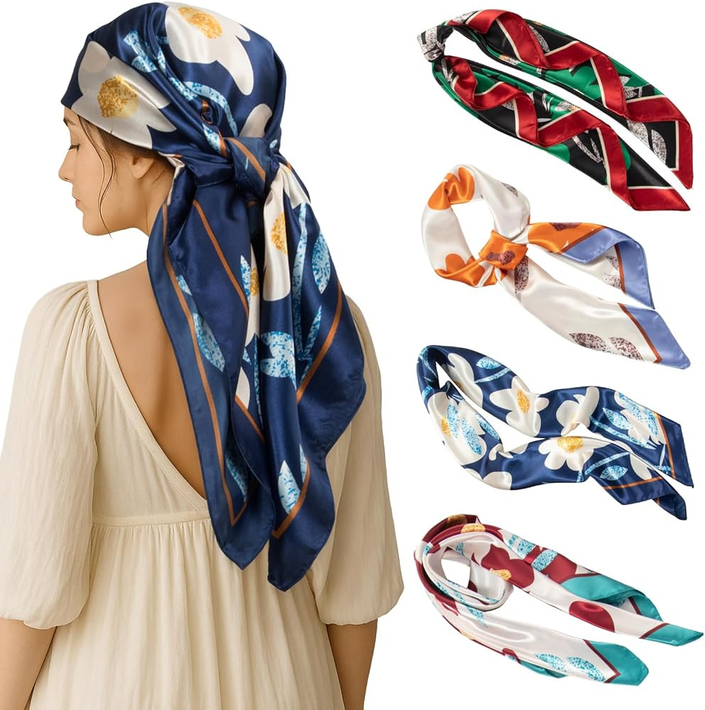 RIIQIICHY 35 Inch Head Scarf for Women Like Silk Scarf Hair Scarf - 4 PCS Square Scarf Bandanas f... | Amazon (US)