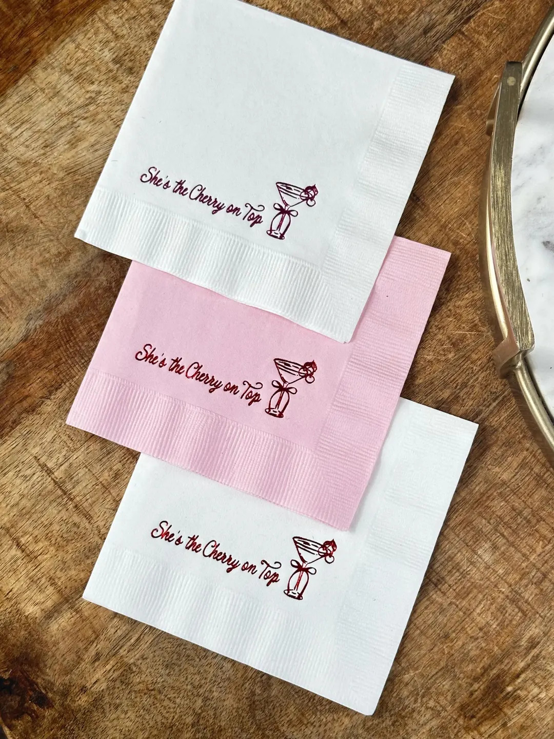She's the Cherry on Top Foil-stamped Cocktail Napkins Elegant Party Accessories for Cherry-themed... | Etsy (US)