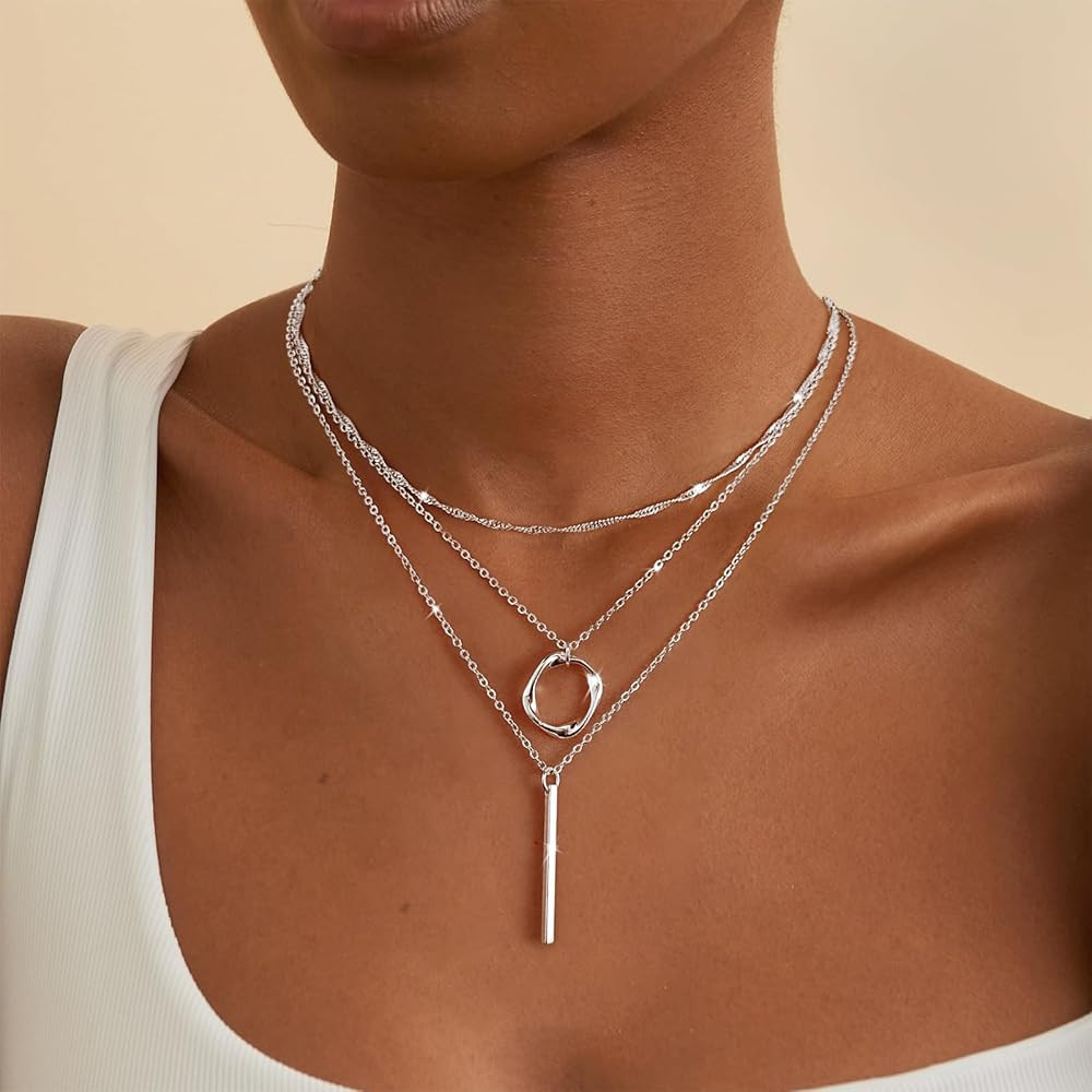 Amazon.com: Cuzmly Layered Silver Necklaces for Women, 925 Sterling Silver Stackable Choker Neckl... | Amazon (US)