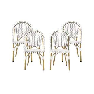 Elize Outdoor French Bistro Chair (Set of 4) by Christopher Knight Home (Gray + White + Bamboo Print | Bed Bath & Beyond