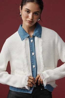 NVLT Denim-Collared Cardigan Sweater | Anthropologie (US)