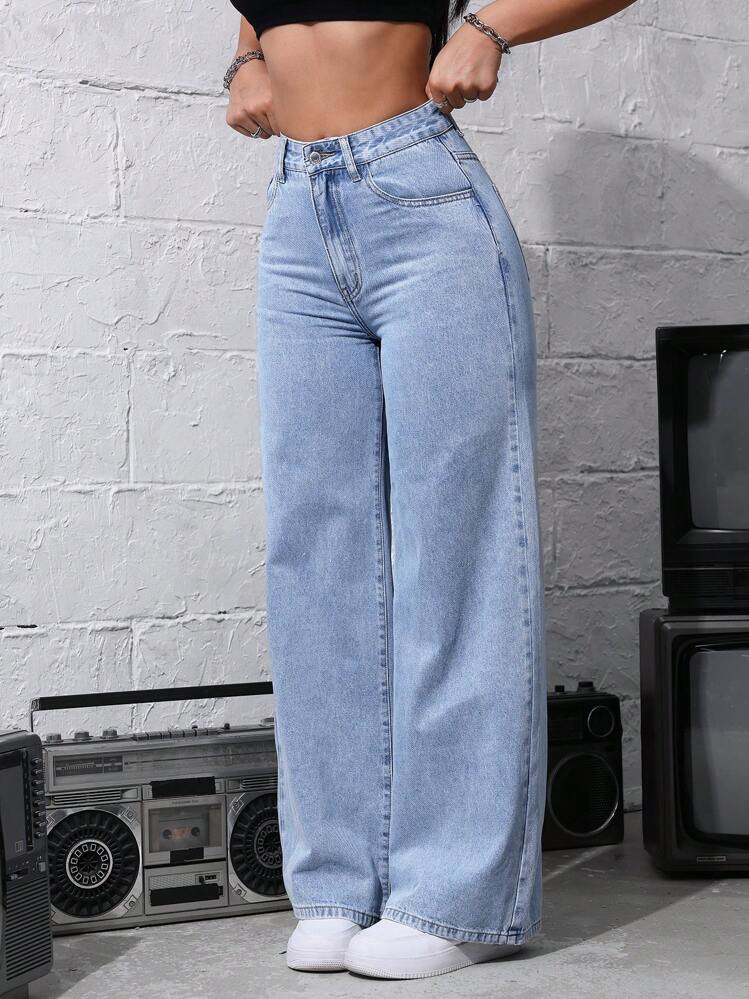 Jeanoix Front Button Multi-Pocket Casual Loose Jeans, Daily Wear | SHEIN