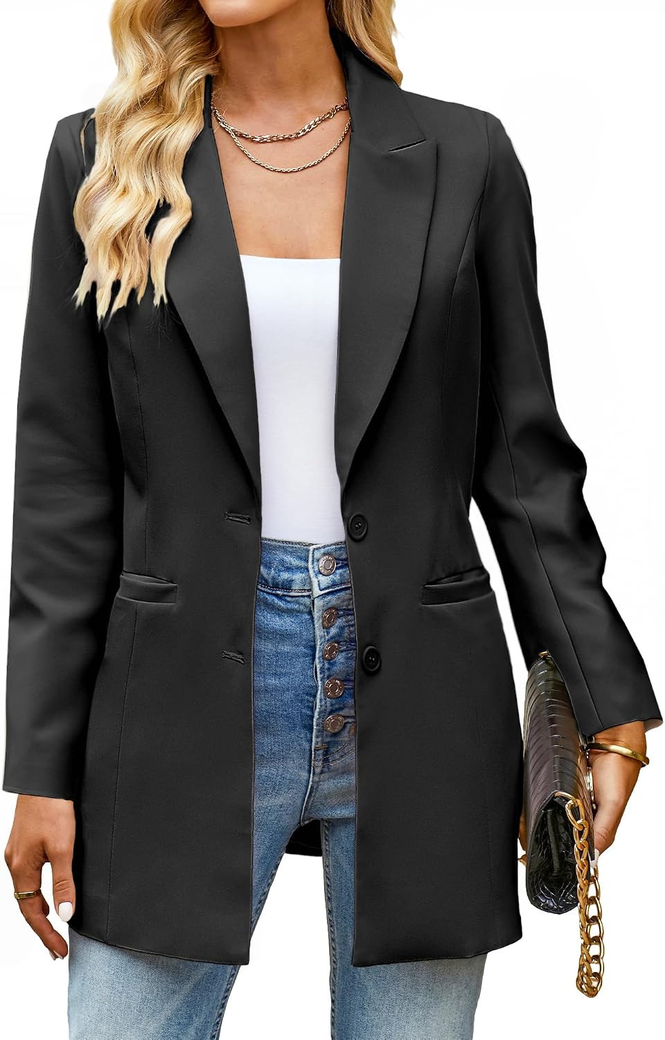 luvamia Blazers for Women Business Casual Long Blazer Jackets Dressy Work Professional Office Outfits Lapel Pockets | Amazon (US)