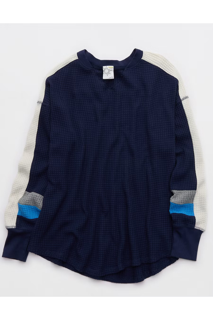 OFFLINE By Aerie Wow! Waffle Notch Neck Long Sleeve T-Shirt Women's Royal Navy XXS | Aerie