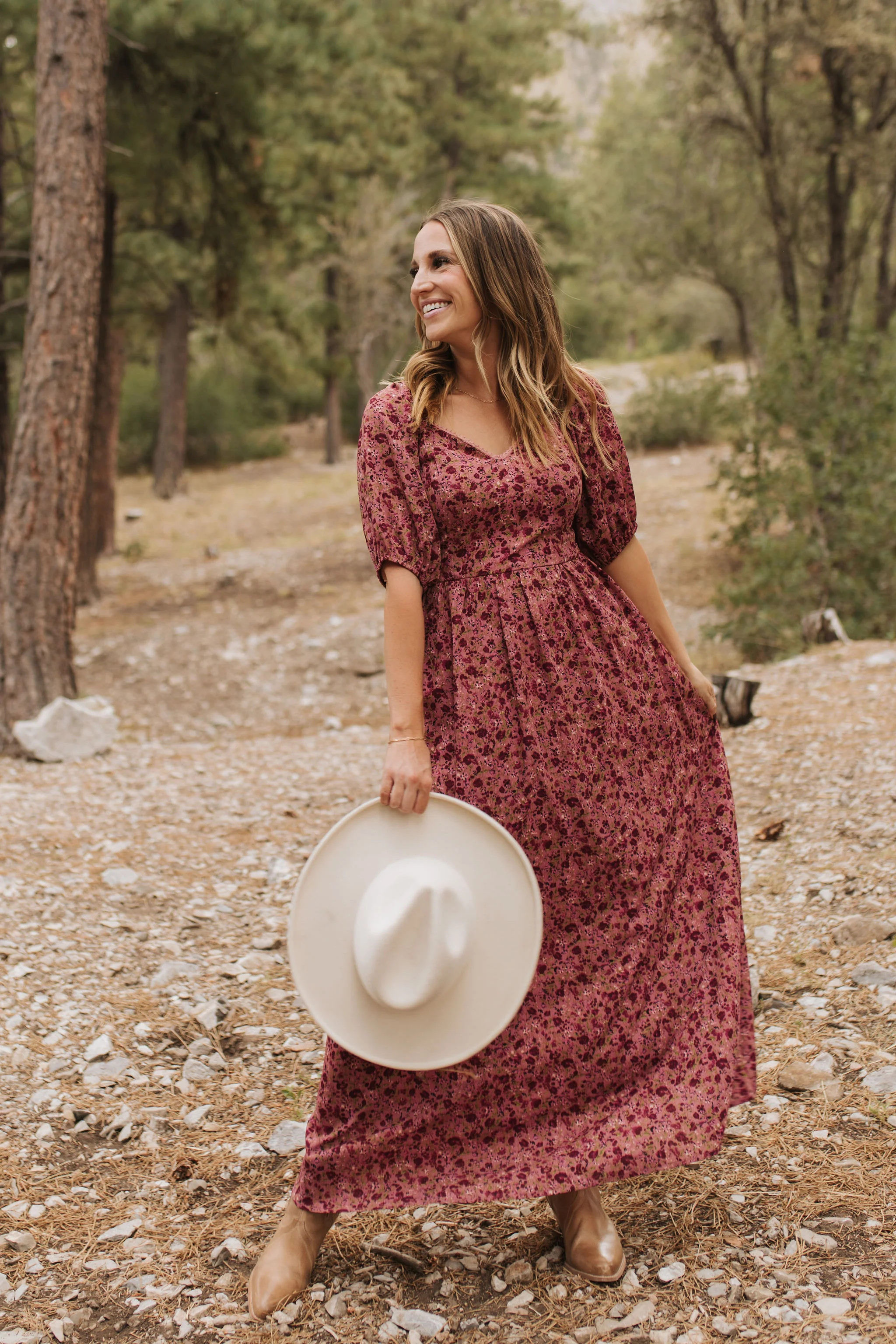 THE EMMY LOU DRESS IN BURGUNDY FLORAL BY PINK DESERT | Pink Desert