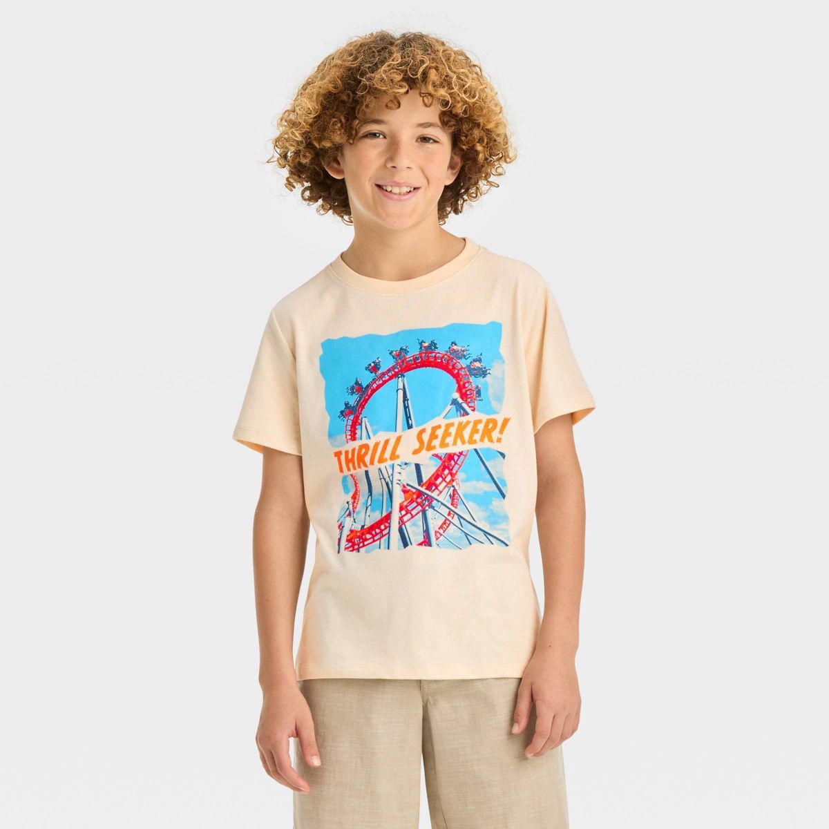 Boys' Short Sleeve 'Thrill Seeker' Graphic T-Shirt - Cat & Jack™ Beige | Target