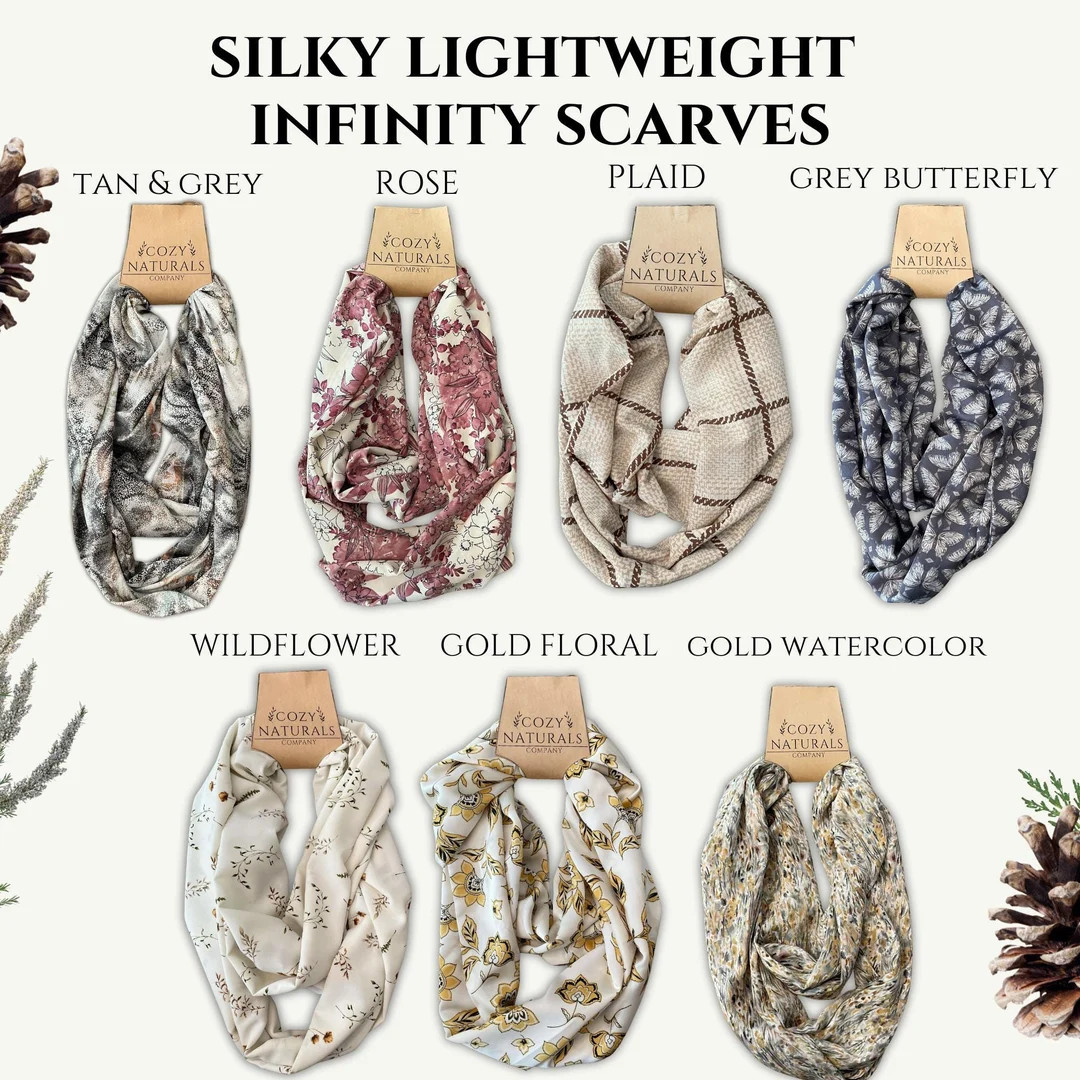 Lightweight Silky Infinity Scarf. Stylish, Soft, and Warm. Floral, Solid, Patterned Styles. Perfe... | Etsy (US)