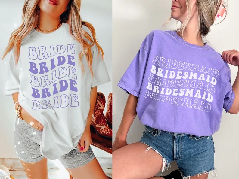 Retro Bride Bridesmaid Shirts Groovy Bachelorette Comfort Colors Oversized Bride Tshirt Bridal Pa... | Etsy (US)