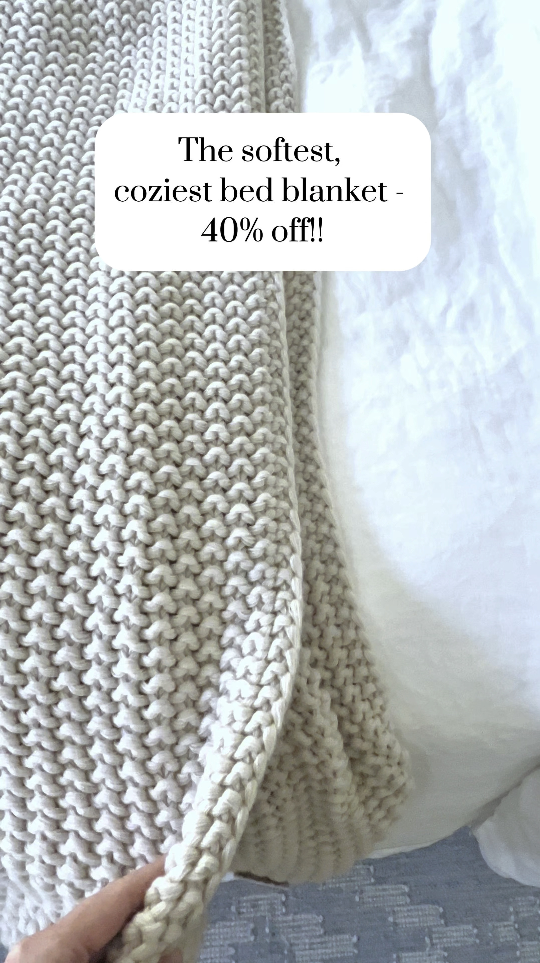 The bed blanket that I have in my guest room is hands down the softest bed blanket and it drapes so beautifully across the foot of the bed making it look so cozy! It's 40% off right now and just $35 for the full/queen size and $41 for the king size!. This is the natural color, but it also comes in white and a bunch of other colors!
-
coastal bedding, target bedding, throw blanket, queen bed blanket, king bed blanket, affordable bedding, winter bedding, chunky knit blanket, coastal home decor, bedroom decor, target home decor, affordable bedding, affordable blankets 

#LTKSaleAlert #LTKFindsUnder50 #LTKHome