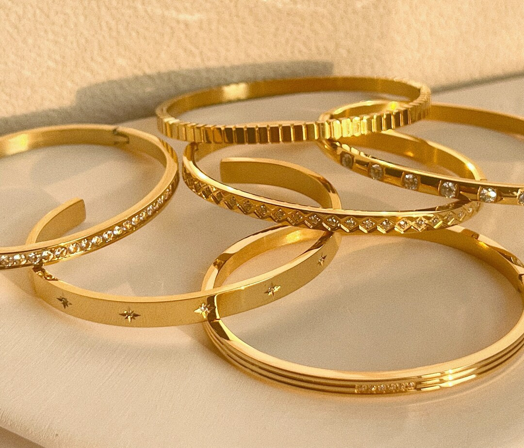 Gold FILLED Bangle Bracelet Shiny Crystal Zircon Diamond - Etsy | Etsy (US)