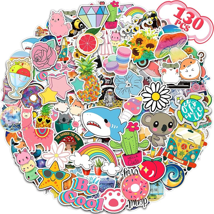 Arme 130Pcs Cute Stickers Pack, Colorful Vinyl Stickers for Water Bottles Computer Skateboad Phon... | Amazon (US)