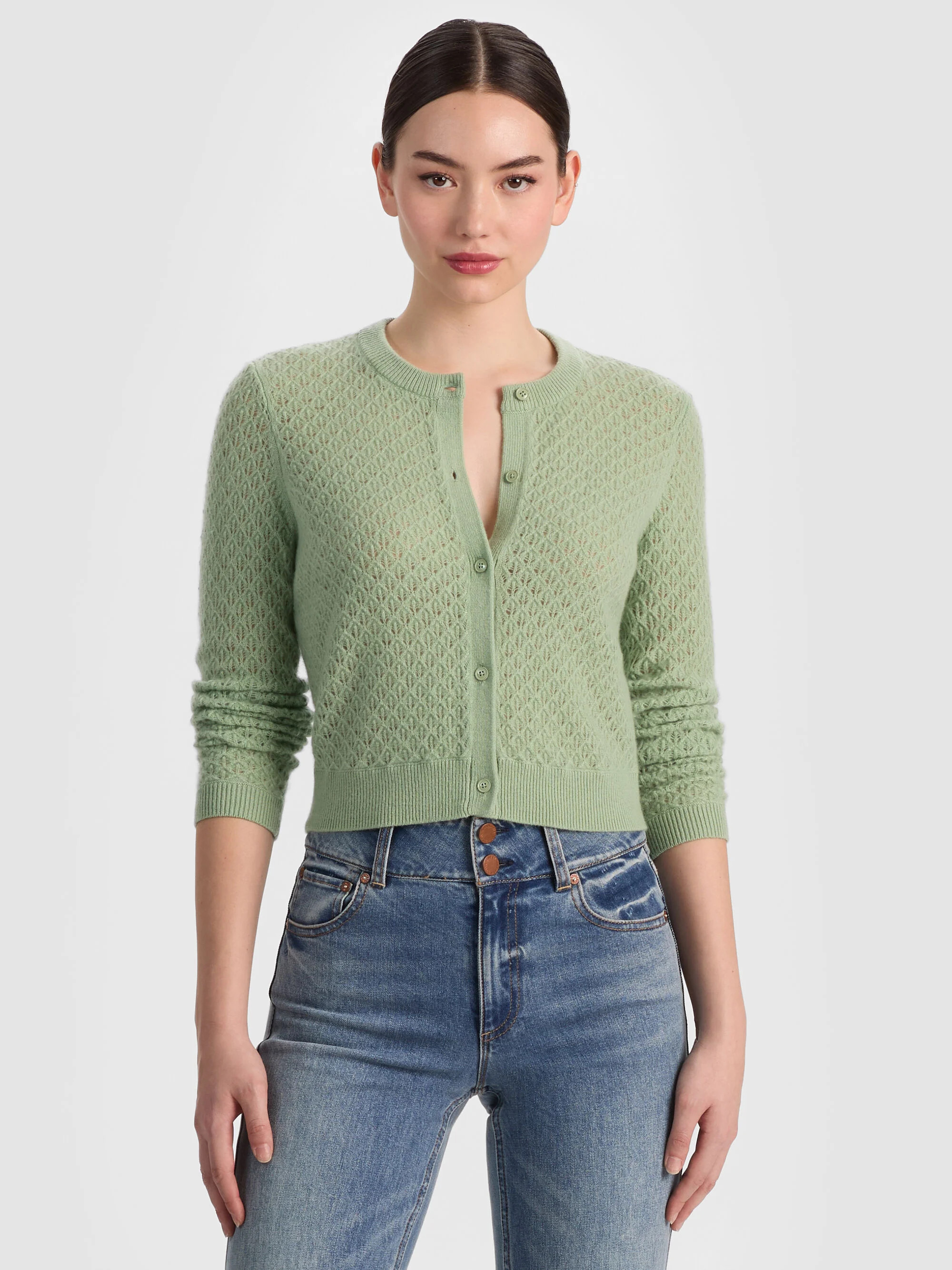 DOLLIE POINTELLE CASHMERE CARDIGAN | Alice + Olivia