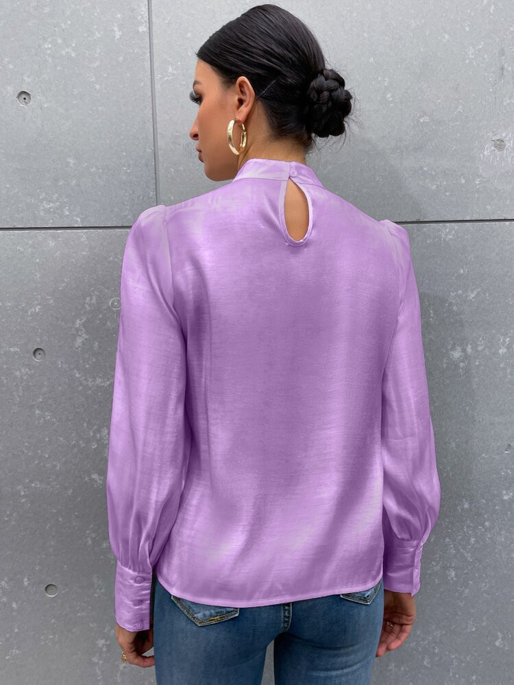 Tie Neck Puff Sleeve Satin Blouse | SHEIN