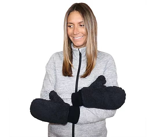 Sprigs Faux Fur and Sherpa Reversible Mittens - QVC.com | QVC