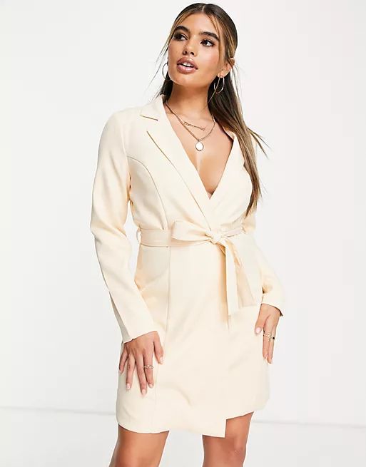 Missguided wrap blazer mini dress in cream | ASOS (Global)