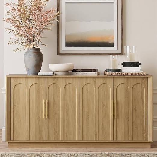 67" Sideboard Buffet Cabinet with Storage, Arched Doors, Oak | Modern Minimalist Accent Cabinet w... | Amazon (US)