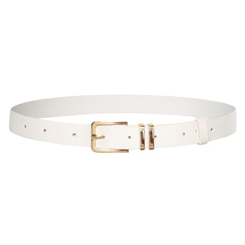 GRACE KARIN White Belt for Ladies Skinny Thin Belt with Gold Buckle Work Leather Belt Plus Size Soft PU Belt 2XL | Amazon (US)