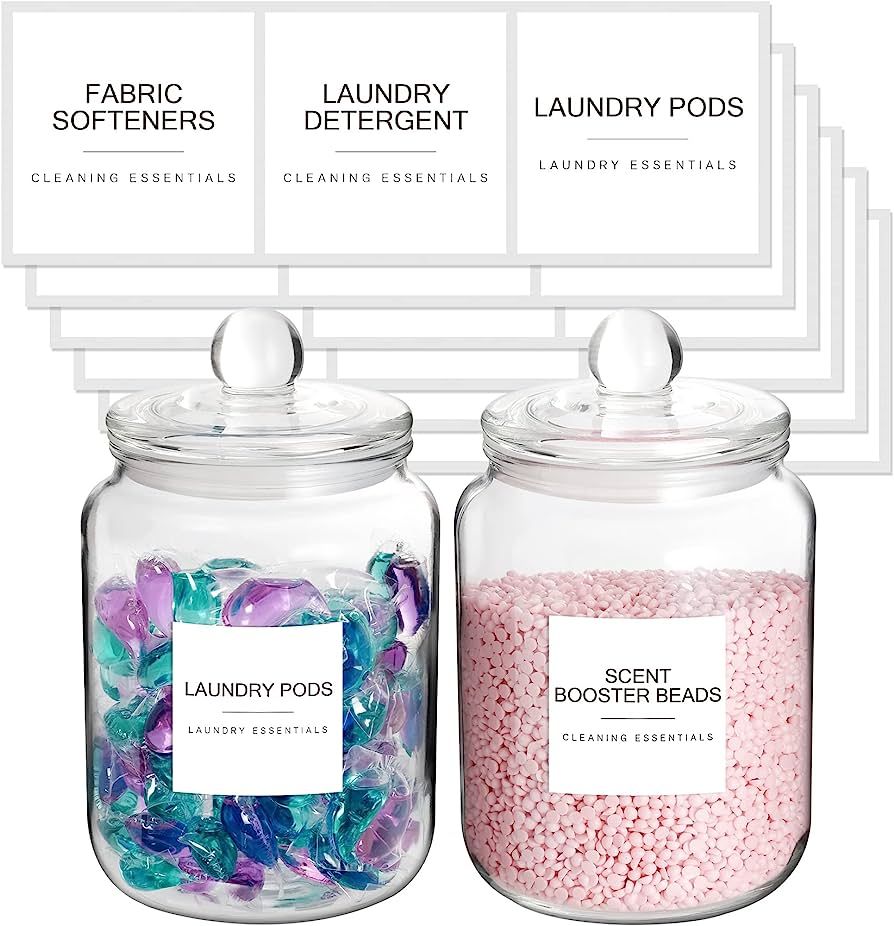 Mustry Glass Jars for Laundry Room Organization Jars Half Gallon Laundry Glass Containers with La... | Amazon (US)