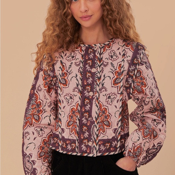FARM Rio Glam Tapestry Floral Quilted Pink Jacket Small | Poshmark