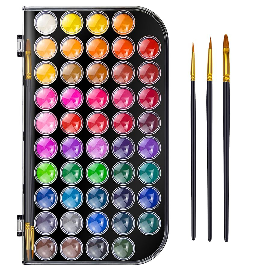 Caliart Watercolor Paint Set, 48 Colors with 3 Brushes, Mini Travel Watercolors Painting Kit Gift... | Amazon (US)