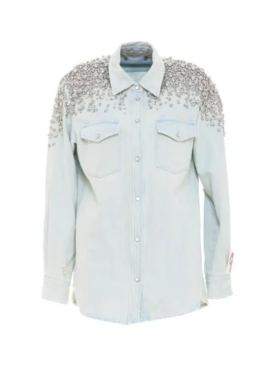 crystal-embellished denim shirt | Senser US