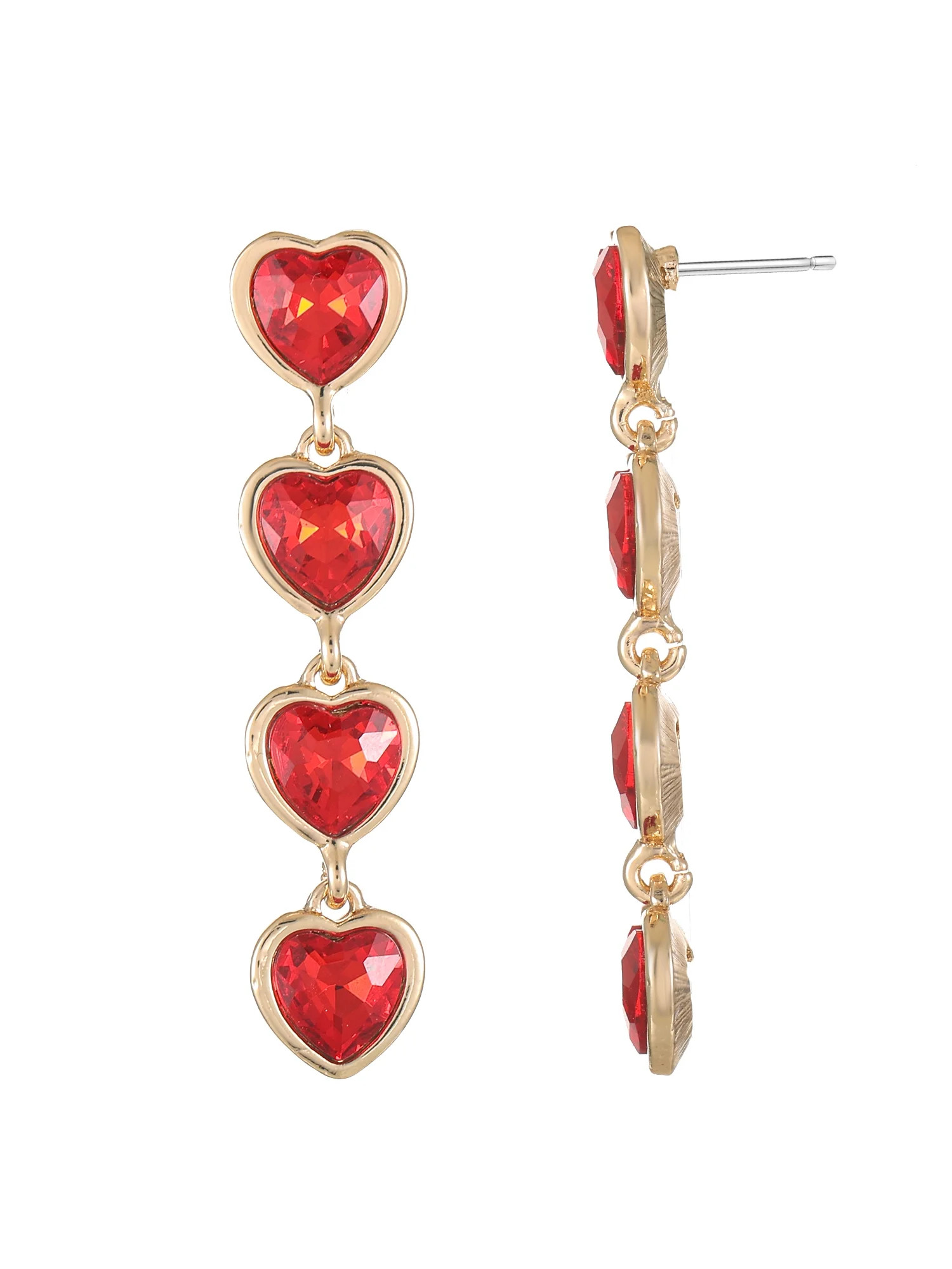 Way to Celebrate Valentine's Day Red Crystal Hearts Drop Earrings, 1 Pair - Walmart.com | Walmart (US)