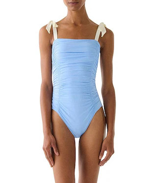 kate spade new york Side Shirred Over the Shoulder Bow Tie One Piece Swimsuit | Dillard's | Dillard's