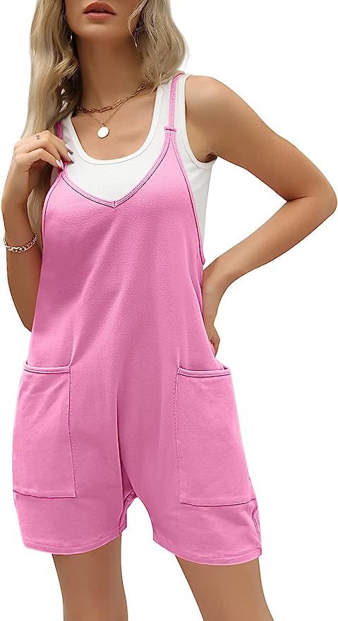 AUTOMET Womens Rompers Casual Summer Outfits Sleeveless Shorts Jumpsuits Overalls Jumpers with Po... | Amazon (US)