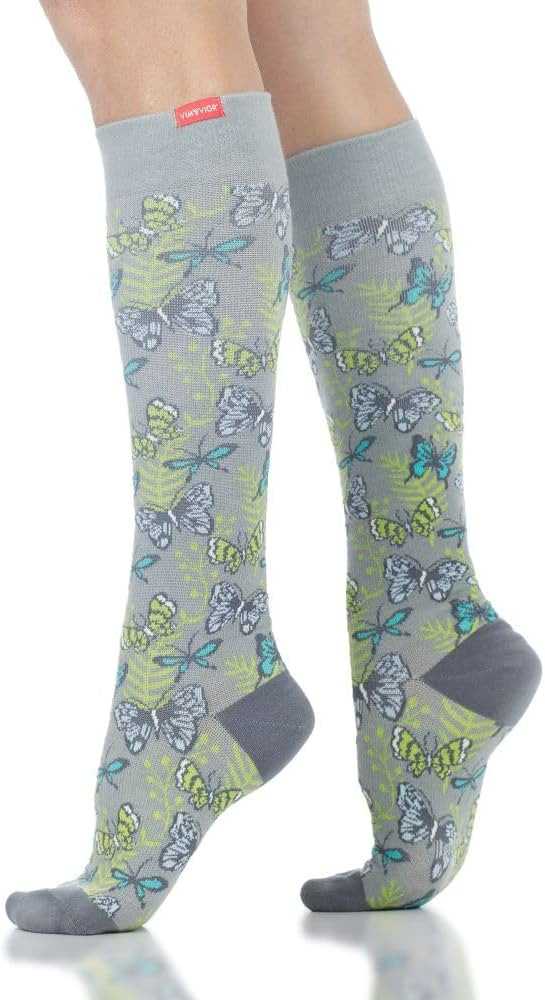 VIM & VIGR Cotton 15-20 mmHg Graduated Compression Socks (Turquoise & Fern Butterflies, Large/X-L... | Amazon (US)