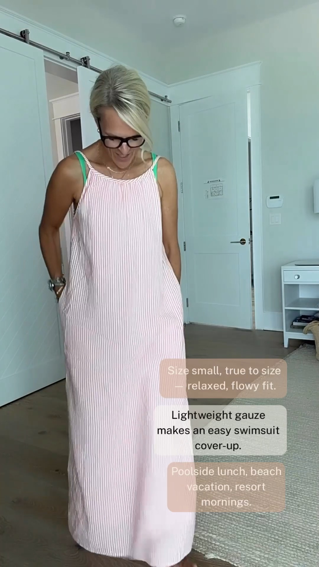 This pink-and-white pinstripe gauze cover-up is one of my favorite vacation pieces. It’s lightweight, easy, and has pockets—perfect over a swimsuit for the beach or pool, but also cute enough to wear on its own for lunch or a casual day out. Wearing a small, true to size. I’m also linking the emerald green swimsuit I’m wearing underneath!

💡 LTK MADE EASY
❤️ Heart = Support my posts!
🔖 Save = Get sale & restock alerts
📋 Lists = Keep favorites organized
📲 Share = Send lists and products to a friend. Hello, Christmas List!
💬 Comment = Ask me anything about what I’m wearing. :-)

#LTKootd #LTKOver40 #LTKTravel