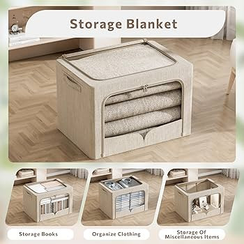 FHSQX 3 Pack Clothes Storage Bins Foldable Metal Frame Storage Box Stackable Linen Fabric Organiz... | Amazon (US)