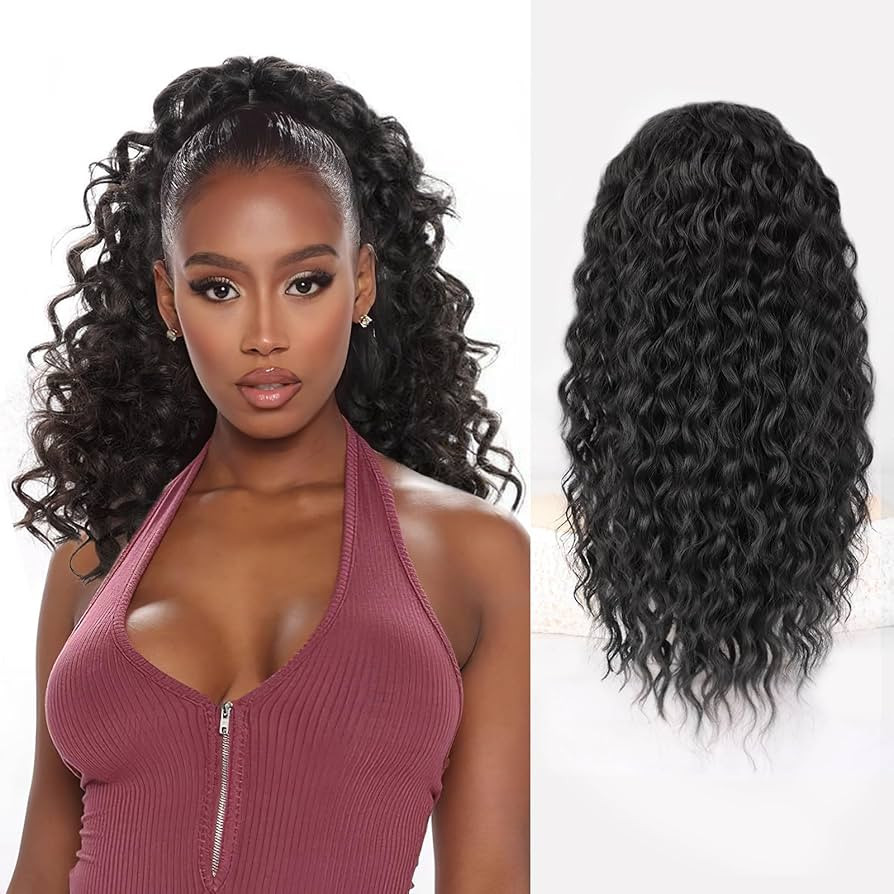QGZ Ponytail Extension Drawstring Curly Ponytail for Black Women 18 Inch Synthetic Long Afro Fluf... | Amazon (US)
