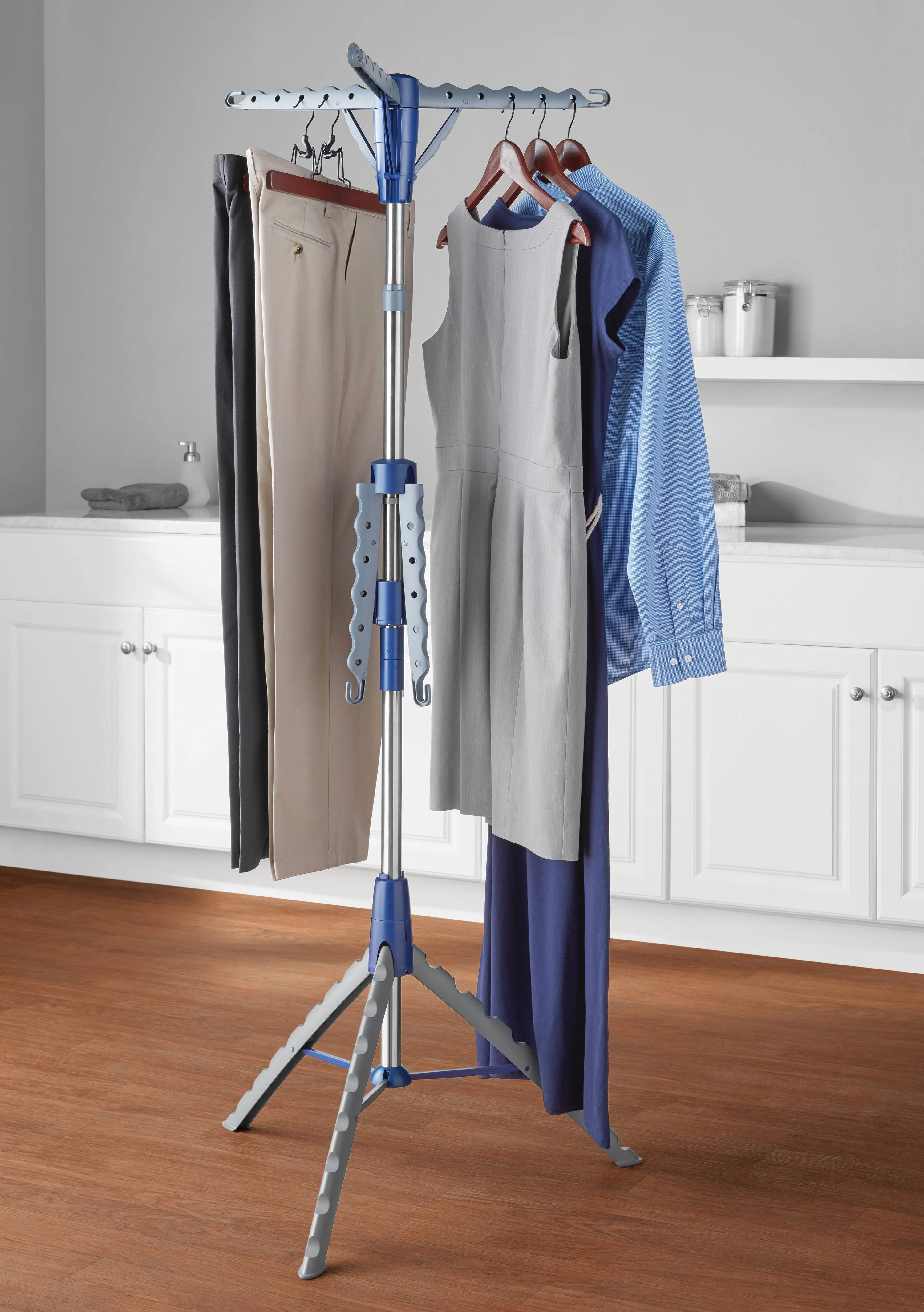 Mainstays Space-Saving 2-Tier Steel Tripod Hanging Clothes Drying Rack, Blue/Silver | Walmart (US)