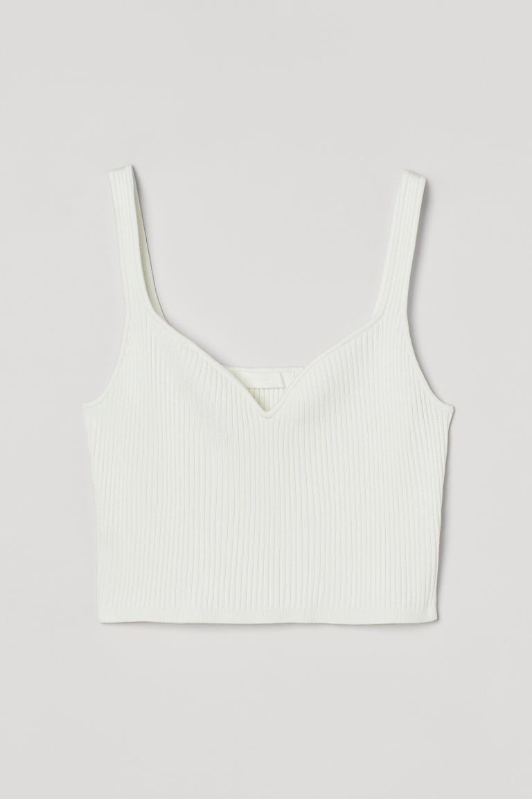 H & M - Rib-knit top - White | H&M (UK, MY, IN, SG, PH, TW, HK)