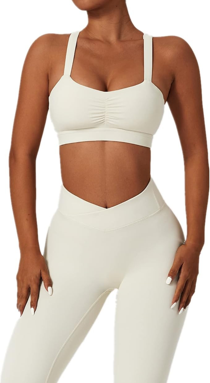 ABOCIW Women's Workout Sets 2 Piece Cross Waist High Waist Leggings Strappy Sport Bra Exercise Gy... | Amazon (US)