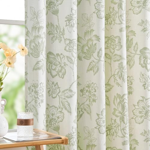 jinchan Lined Linen Blend Curtains Floral Curtains for Living Room 90 Inches Long Green Peony Flo... | Amazon (US)