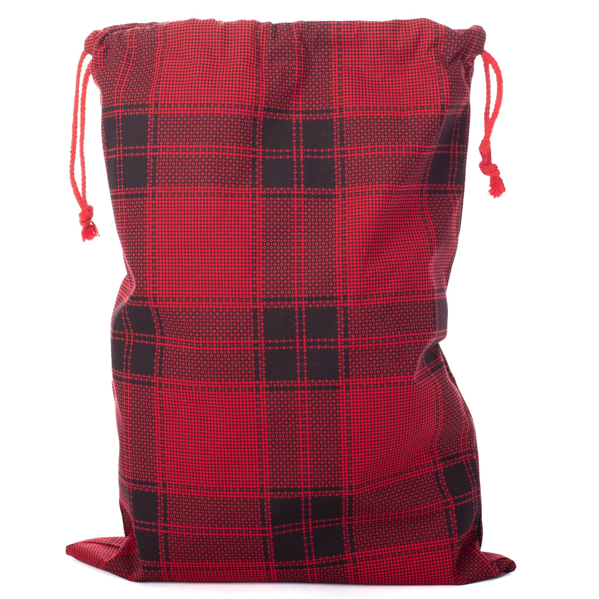 XL Reusable Christmas Canvas Gift Bag, Buffalo Plaid Design - Deluxe Drawstring Fabric Cloth Pres... | Walmart (US)