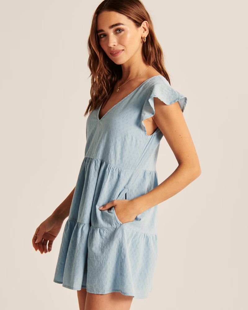 Ruffle Sleeve Trapeze Mini Dress | Abercrombie & Fitch (US)