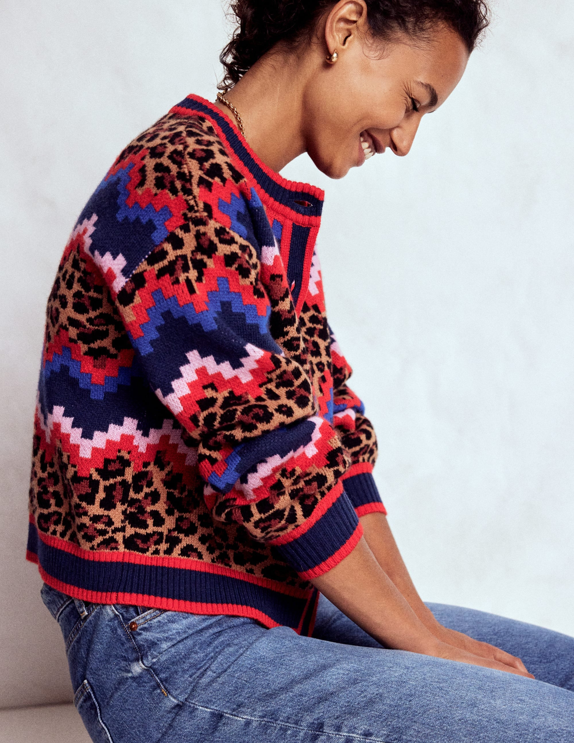 Abi Jacquard Cardigan-Multi Fair Isle, Leopard | Boden (US)