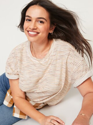 Loose Vintage Textured-Stripe T-Shirt for Women | Old Navy (US)