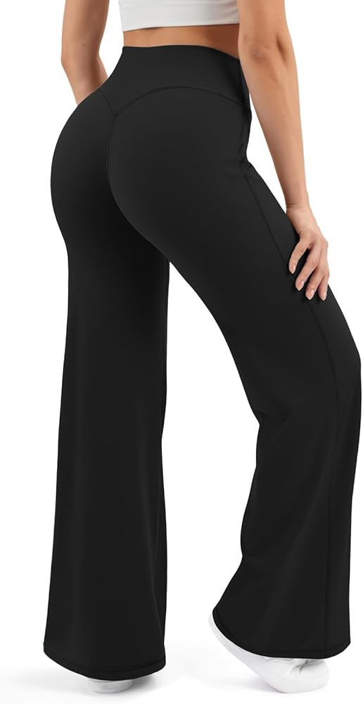 Flare Yoga Pants for Women High Waisted Wide Leg Flared Pants Leggings Crossover with Tummy Contr... | Amazon (US)