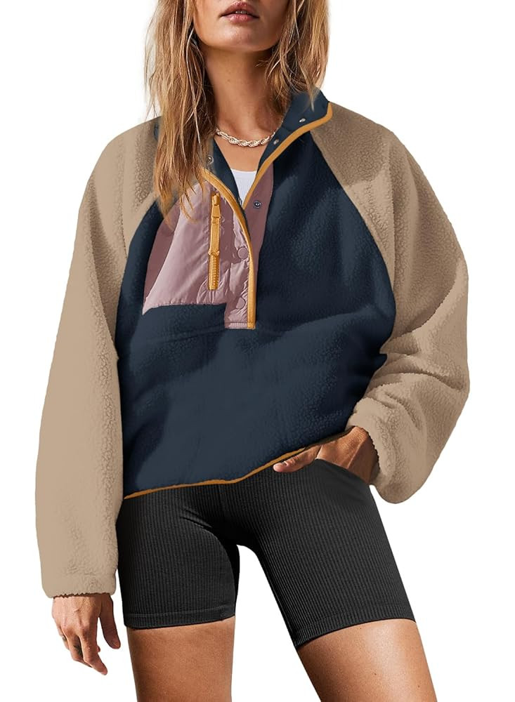 Yanekop Womens Fuzzy Fleece Pullover Sherpa Sweatshirt Long Sleeve Button Down Sweater Winter Fle... | Amazon (US)