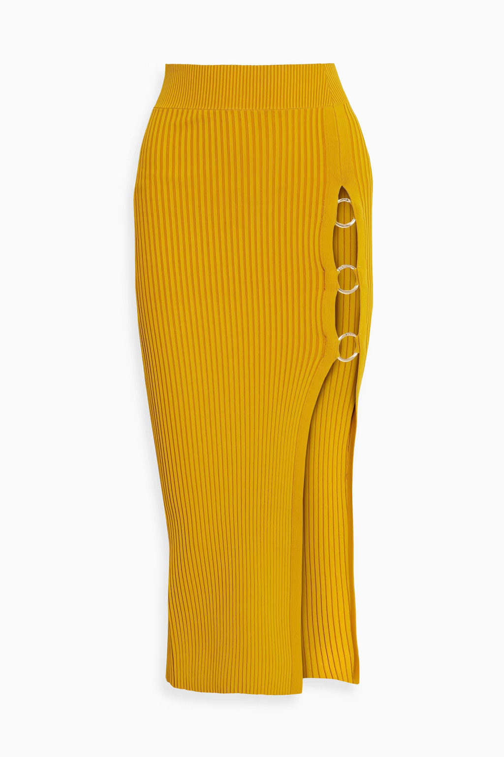 Ring-embellished ribbed-knit midi skirt | The Outnet (US and CA)
